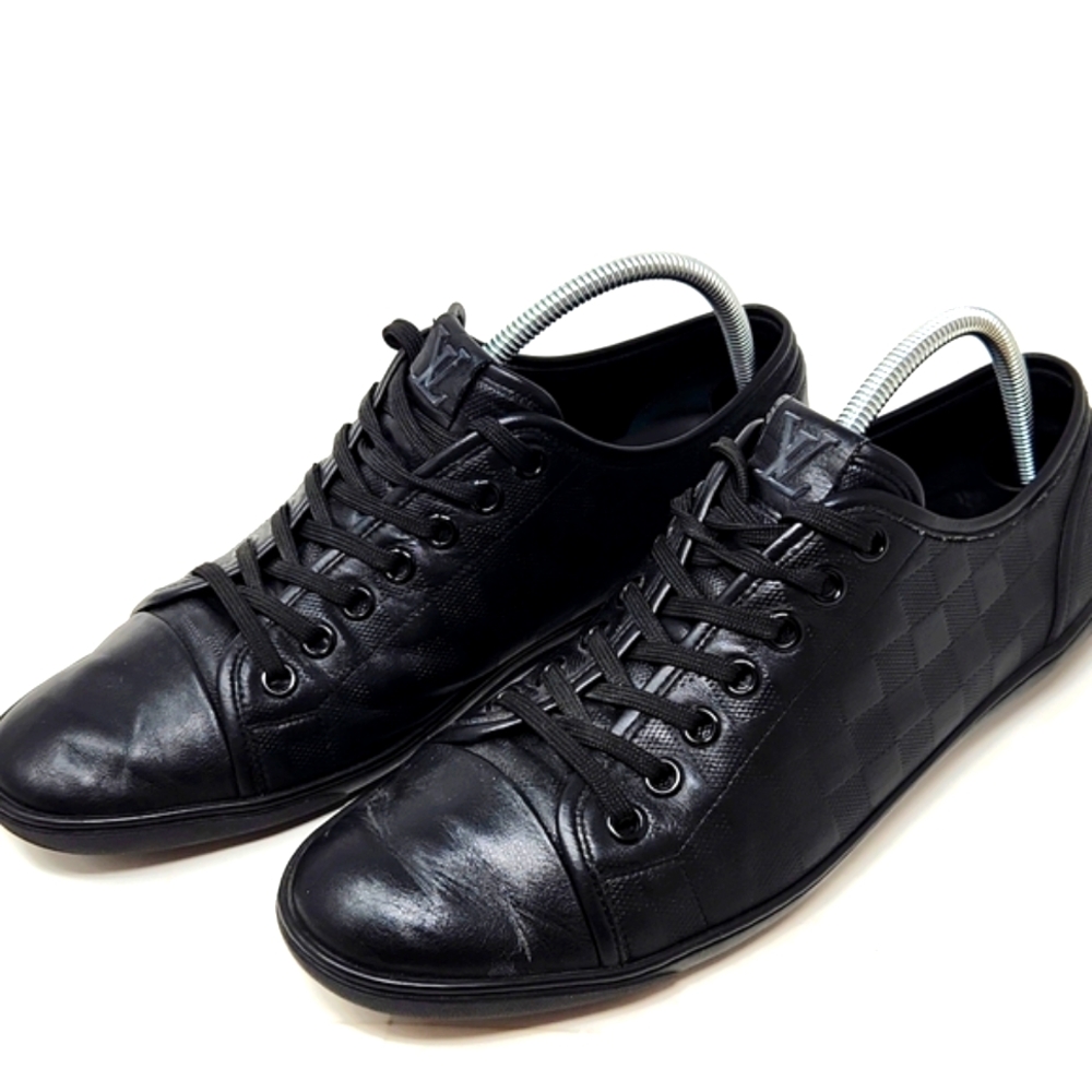 Louis Vuitton Black Leather Damier Sneakers Shoes